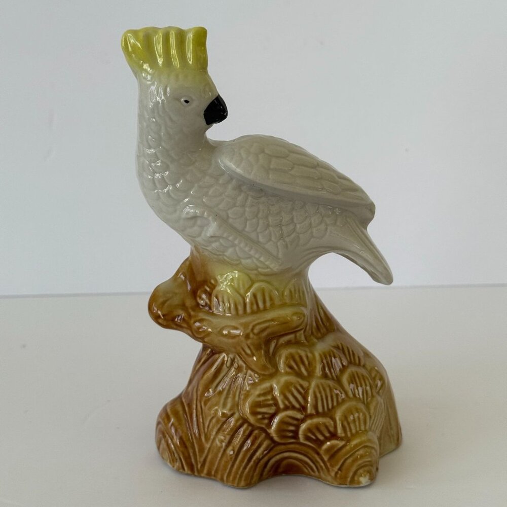 White and Yellow Cockatoo Ceramic Figurine - Decorative Home Accent